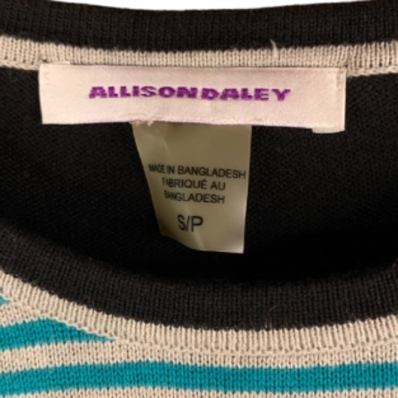 Allison Daley Pullover Sweater Black Teal Gray Sz Small Crew Neck Long Sleeve - Picture 3 of 7